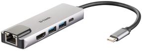 USB šakotuvas D-Link 5-Port USB Hub USB-C, HDMI, 0.17 m, sidabro/juoda