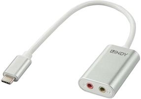 Adapteris Lindy Audio Adapter USB-C Male (vyriška), 3.5mm stereo/3.5mm microphone Female (moteriška), sidabro