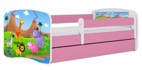 Vaikiška lova viengulė Kocot Kids Babydreams Safari, rožinė, 80 x 180 cm, su patalynės dėže, su čiužiniu