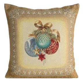 Kalėdinis dekoratyvinės pagalvėlės užvalkalas 4069, mėlyna/aukso/raudona, 45 cm x 45 cm