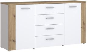 Komoda Forte Big Bang, ąžuolo/balta, 159.6 cm x 41.6 cm x 82.4 cm
