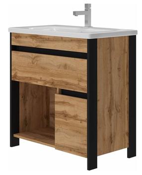Vonios spintelė po praustuvu Vento Bronx 80, ąžuolo/juoda, 45.5 cm x 80 cm x 83 cm