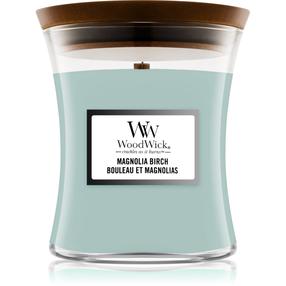 Žvakė, aromatinė WoodWick Medium Hourglass Magnolia Birch, 80 h, 275 g, Žydra