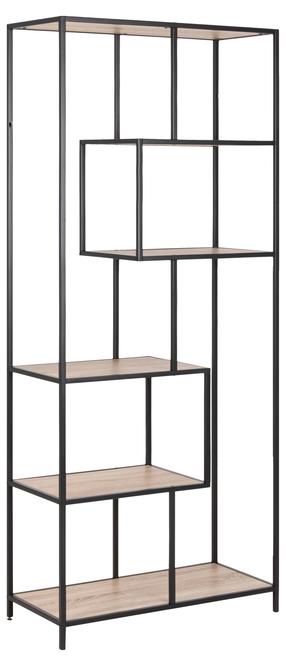 Pastatoma lentyna Seaford Bookcase, ąžuolo/juoda, 77 cm x 35 cm x 185 cm