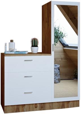 Komoda Kalune Design Multi Purpose CC6-AW, balta/medžio, 47 cm x 100 cm x 140 cm, su veidrodžiu