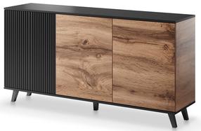 Komoda Random KM-1, ąžuolo/juoda, 160 cm x 40 cm x 82 cm