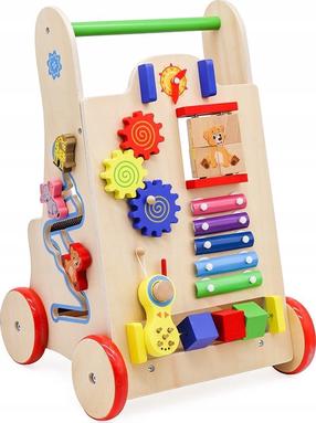 Vaikiškas stumdukas - vaikštynė Funfit, ruda/įvairių spalvų