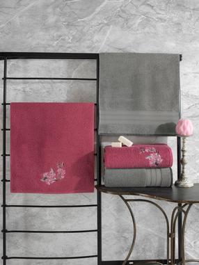  Vonios rankšluosčių rinkinys Foutastic Hamam 338CTN1502, rožinis/pilkas, 150 cm x 90 cm, 4 vnt.