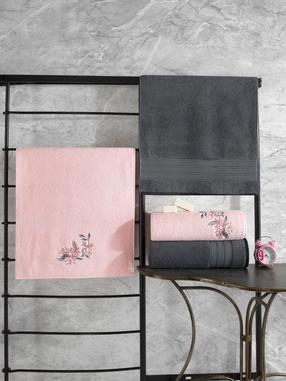  Vonios rankšluosčių rinkinys Foutastic Hamam 338CTN1501, antracito/rožinė, 150 cm x 90 cm, 4 vnt.