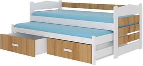 Vaikiška lova viengulė su ištraukiama papildoma lova ADRK Tiarro, ąžuolo/balta, 90 x 200 cm, su patalynės dėže, be čiužinio