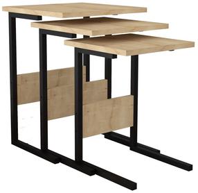 Kavos staliukų komplektas Kalune Design Sali, ąžuolo/juoda, 32 - 40 cm x 40 cm x 45 - 55 cm, 3 vnt.