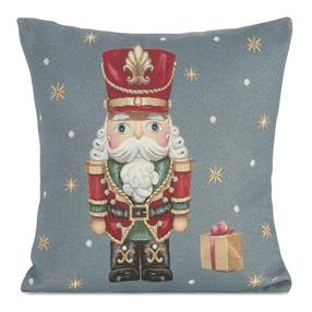 Kalėdinis dekoratyvinės pagalvėlės užvalkalas 6081, aukso/raudona/pilka, 45 cm x 45 cm