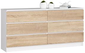 Komoda Akord K160, balta/sonoma ąžuolo, 40 cm x 160 cm x 77 cm