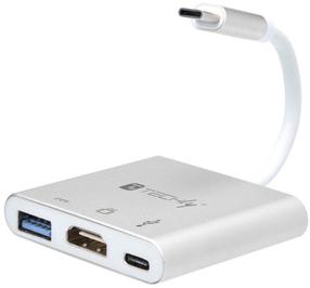 Adapteris Techly USB-C To USB 3.0 / HDMI / PD USB-C, USB 3.0 / HDMI / USB-C, 0.010 m, sidabro