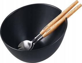 Salotų dubuo su šaukštais Klausberg KB-7786, ruda/sidabro/juoda, 23.5 cm