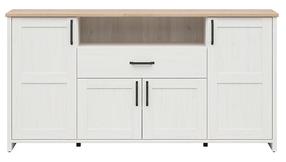 Komoda Loksa S455-KOM4D1S-APW, balta, 42.5 cm x 194 cm x 98.5 cm