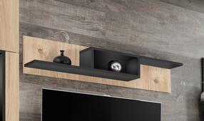 Sieninė lentyna ASM Cross Cross, ąžuolo/juoda, 22 cm x 150 cm x 30 cm