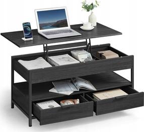 Kavos staliukas Vasagle, juoda, 50 cm x 100 cm x 48 - 63 cm