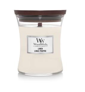Žvakė, aromatinė WoodWick Linen, 65 h, 275 g, Balta