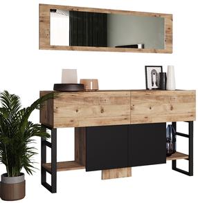 Spintelė Kalune Design ML26-A, antracito/pušies, 43.3 cm x 139 cm x 83.6 cm, su veidrodžiu