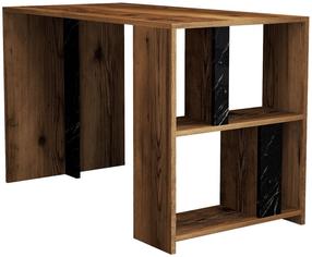 Rašomasis stalas su lentyna Kalune Design Lima Marble, juoda/riešuto