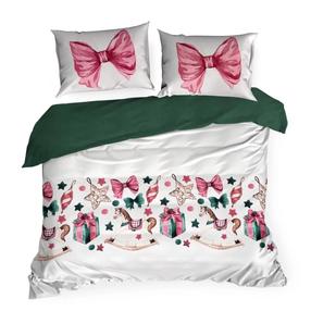 Kalėdinis patalynės užvalkalų komplektas PTR-11, baltas/raudonas/žalias, 200 x 220 cm