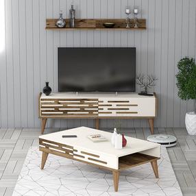 Svetainės baldų komplektas Kalune Design Valensiya 140, vidaus, kreminė/riešuto