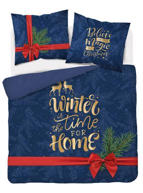 Kalėdinis patalynės užvalkalų komplektas SJC-155, aukso/raudona/tamsiai mėlyna, 160 x 200 cm