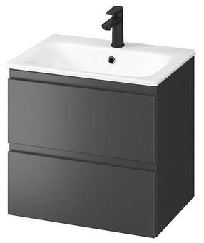 Vonios spintelė su praustuvu Cersanit Moduo, antracito/balta, 44.7 cm x 60 cm x 57 cm