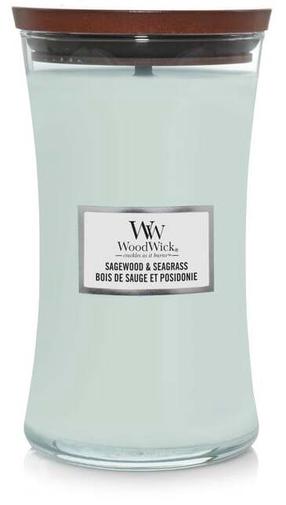 Žvakė, aromatinė WoodWick Large Sagewood & Seagrass, 60 - 120 h, 610 g, Žydra