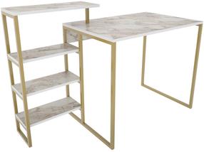 Rašomasis stalas su lentyna Kalune Design Rino 322RTC1307, aukso/baltas