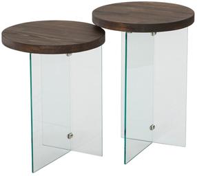 Kavos staliukų komplektas Kalune Design Serenity, riešuto/skaidri, 35 cm x 35 cm x 46 - 51 cm, 2 vnt.