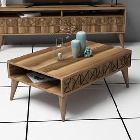 Kavos staliukas Kalune Design Line, riešuto, 90 cm x 60 cm x 34.6 cm