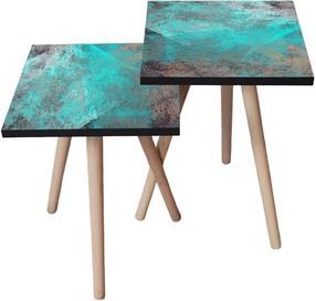 Kavos staliukų komplektas Kalune Design 2SHP57, pilka/turkio, 35 cm x 35 cm x 47 cm