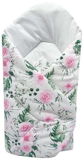 Kūdikio antklodė-vokelis Ankras Roses, 80 x 80 cm, balta/žalia/rožinė