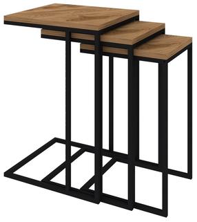 Kavos staliukų komplektas Kalune Design Stoli, rudas/juodas, 40 cm x 40 cm x 61.8 cm, 3 vnt.