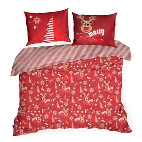 Kalėdinis patalynės užvalkalų komplektas PTR-06, raudonas, 200 x 220 cm