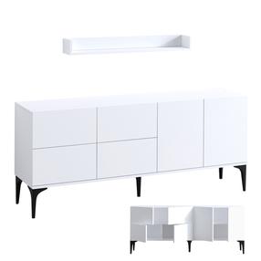 Komoda Kalune Design Lucky 393MRD1275, balta/juoda, 180 cm x 40 cm x 80 cm