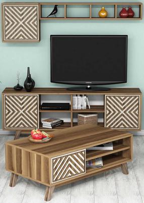 Svetainės baldų komplektas Kalune Design Ynci, vidaus, kreminė/riešuto