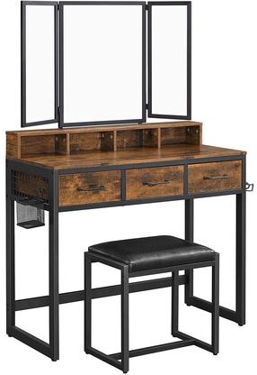 Kosmetinis staliukas Leobert 2077_1, rudas/juodas, 90 cm x 40 cm x 141 cm, su veidrodžiu, 2 vnt.