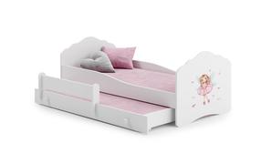 Vaikiška lova viengulė su ištraukiama papildoma lova ADRK Casimo II Girl With Wings, balta, 80 x 160 cm, su čiužiniu