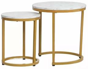 Kavos staliukų komplektas Hola, aukso/baltas, 45 cm x 45 cm x 48 cm, 2 vnt.