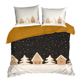 Kalėdinis patalynės užvalkalų komplektas Goldi PTT-007, baltas/juodas/geltonas, 200 x 220 cm