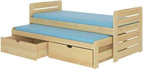 Vaikiška lova viengulė su ištraukiama papildoma lova ADRK Tomi, pušies, 90 x 200 cm, su patalynės dėže, be čiužinio