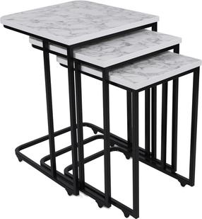 Kavos staliukų komplektas Kalune Design Ce Metal Zigon 9404, baltas/juodas, 46 cm x 41 cm x 59 cm, 3 vnt.