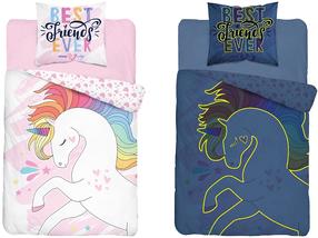 Vaikiškas patalynės užvalkalų komplektas Detexpol Glow In The Dark Unicorn PPE-97, balta/rožinė, 160 x 200 cm