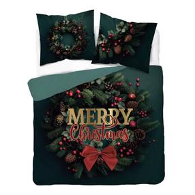 Kalėdinis patalynės užvalkalų komplektas Merry Christmas PIK-02, raudonas/žalias, 200 x 220 cm