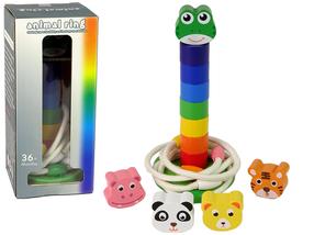 Medinė piramidė su gyvūnėliais Animal Ring, 18 cm, įvairių spalvų