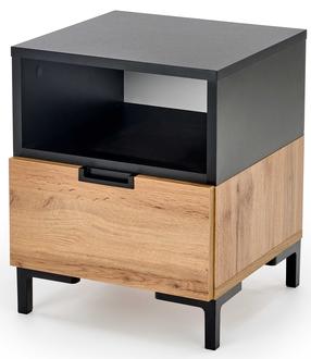 Naktinis staliukas Silvia, ąžuolo/juoda, 40 cm x 40 cm x 52 cm
