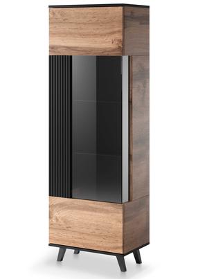 Vitrina Random W-1, ąžuolo/juoda, 40 cm x 60 cm x 182 cm